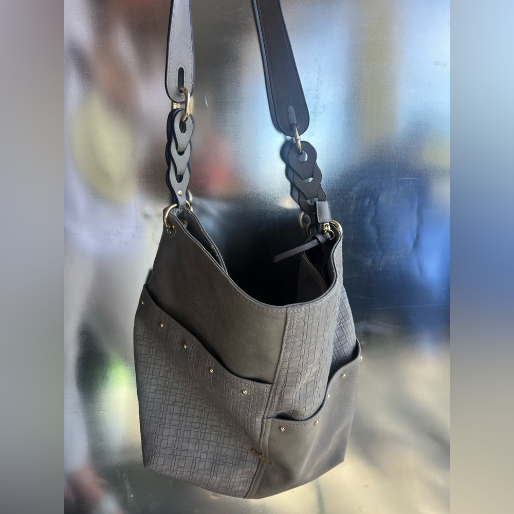 Textured Gray Leather Purse